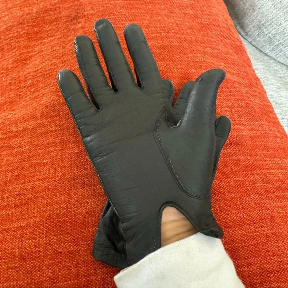 Leather gloves lined from west Germany black size medium small - Picture 11 of 11